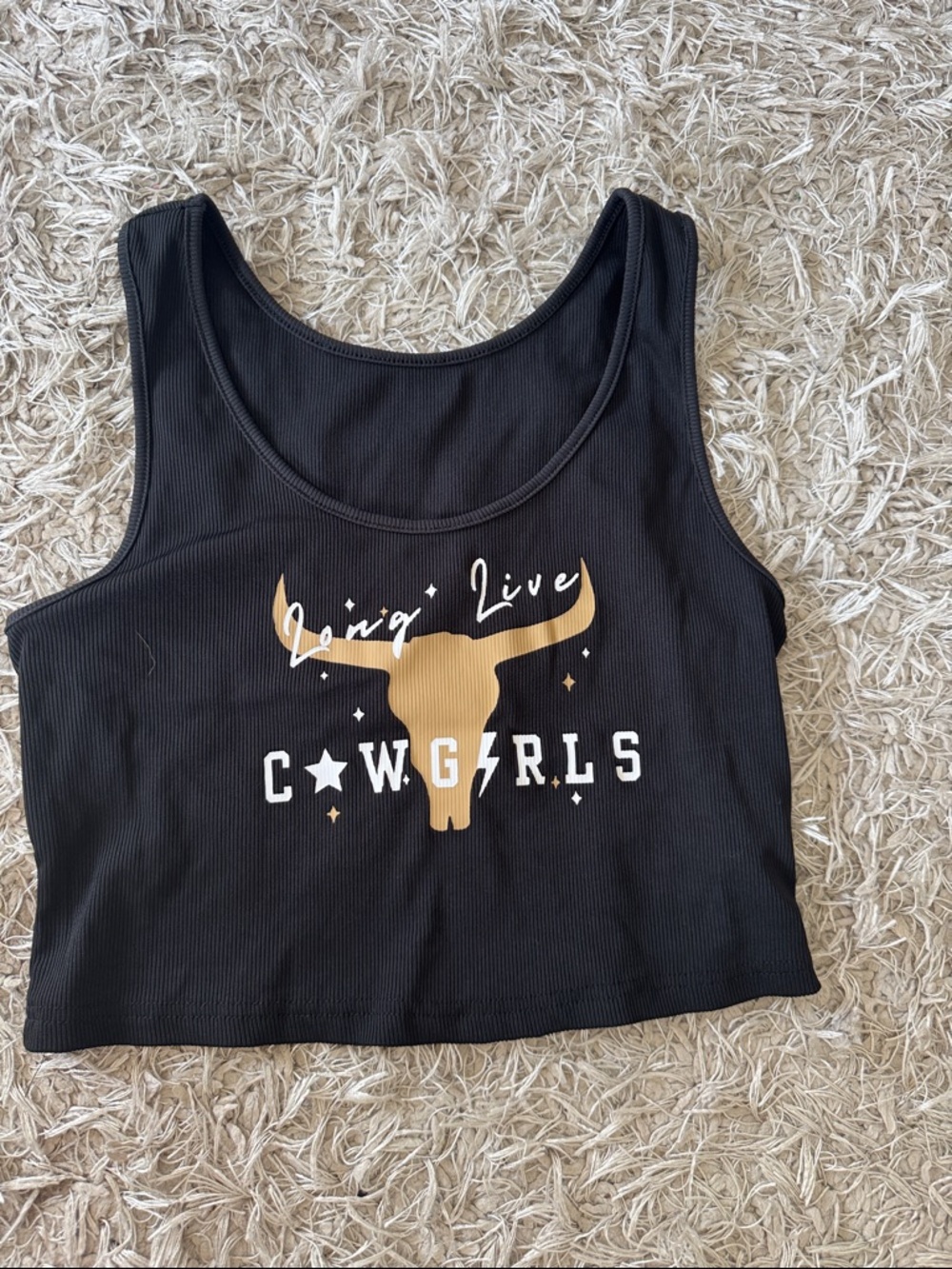 Black 'Cowgirls' Graphic Crop Tank Top